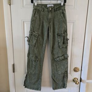Disclosure Women Teen Army Green Jeans Pants 1/25 Cargo Big Pockets Street Wear